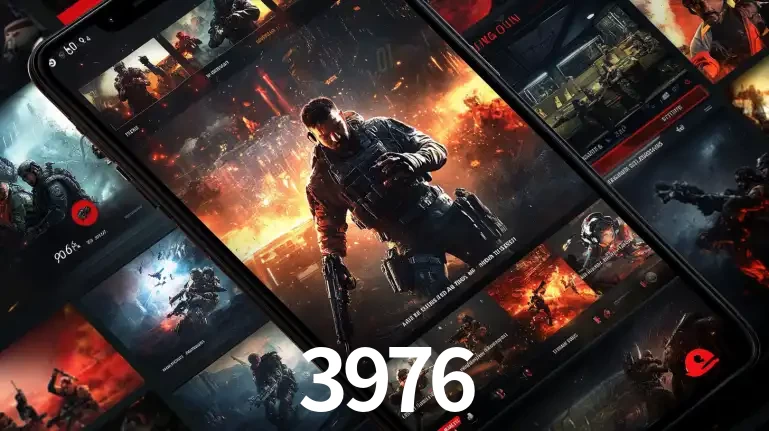 Tela de um celular exibindo uma galeria de jogos de tiro com temática militar, mostrando a variedade de e-sports disponíveis para apostas na plataforma de entretenimento 3976.
