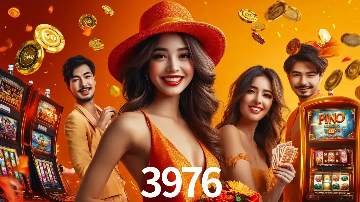 Grupo de amigos asiáticos sorrindo e se divertindo com máquinas de caça-níqueis em um ambiente festivo, celebrando suas vitórias nos jogos de cassino do 3976.